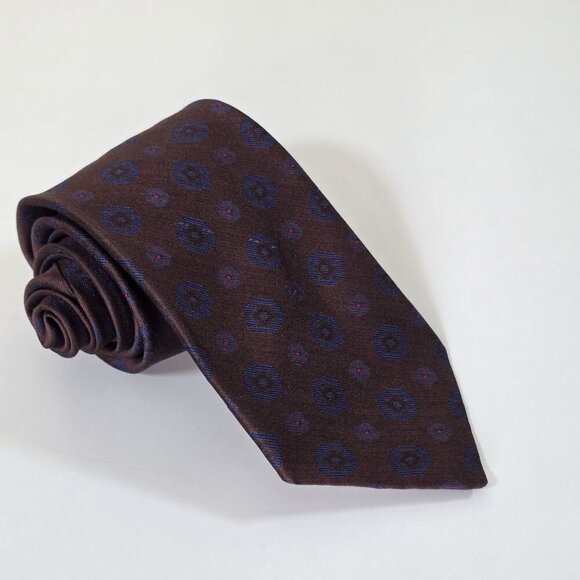 Pierre Balmain Silk Tie Brown Geo Circles Print Party Canada W 3 L 58 inches - Picture 1 of 13